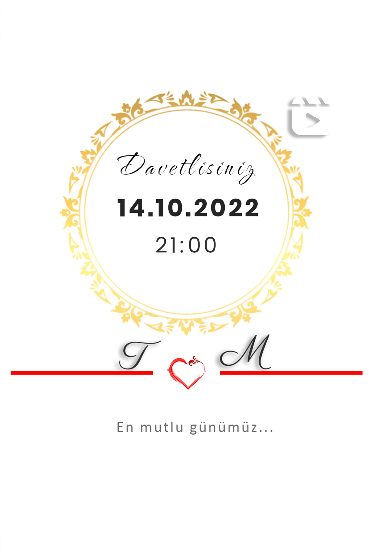 Gold Video Düğün Davetiyesi
