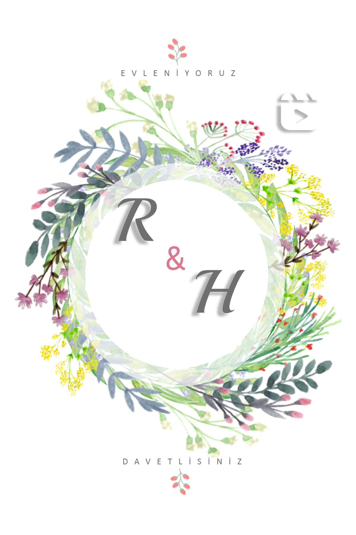 Floral Baş Harfli Davetiye